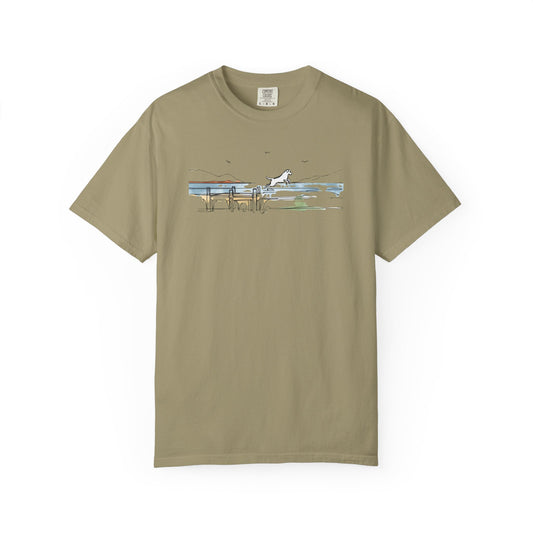 The Quiet Lake Minimalist Line Art Tee | Comfort Colors® Heritage Dog Sketch Shirt