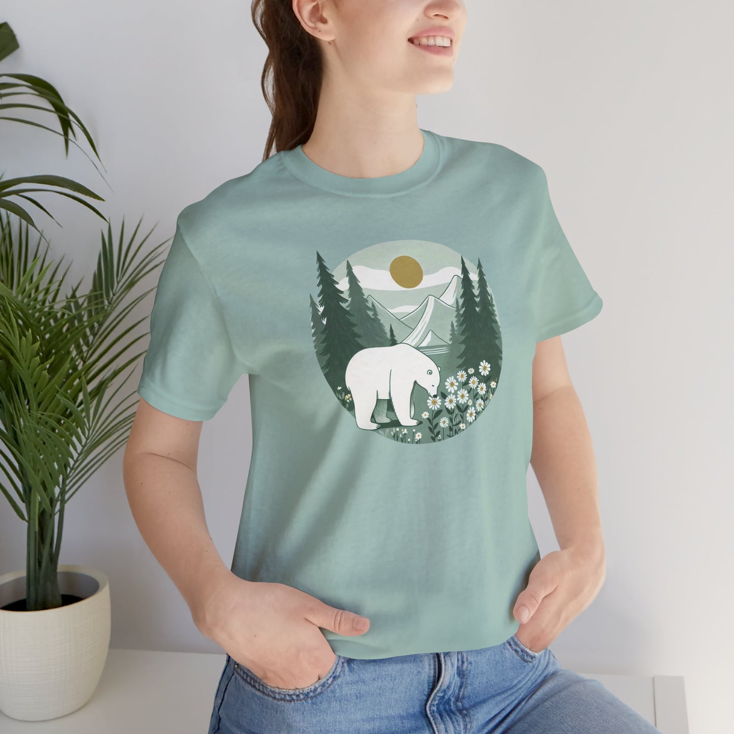 Polar Bear in the Pines Tee | Nature-Inspired Graphic T-Shirt