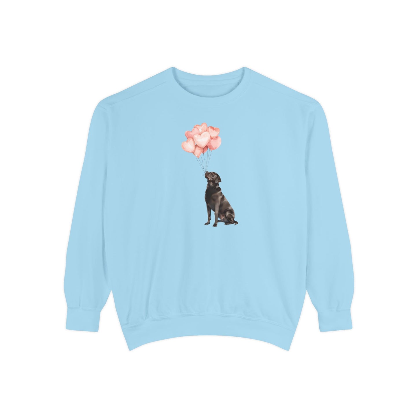 Black Labrador with Heart Balloons Comfort Colors Sweatshirt