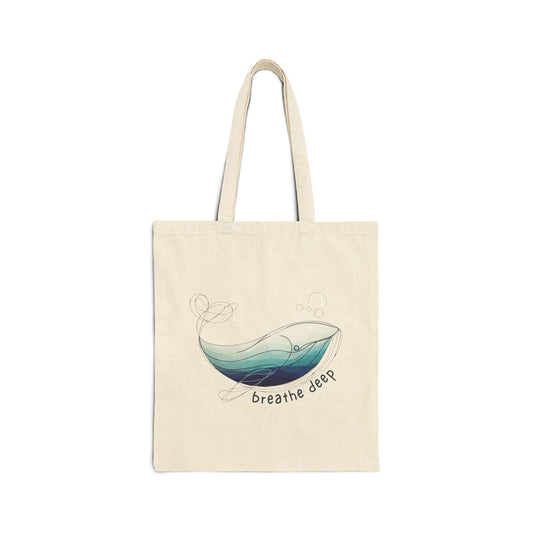 Breathe Deep Whale Tote Bag, Ocean Inspired Eco-Friendly Reusable Shopping Bag, Mindful Living Beach Tote