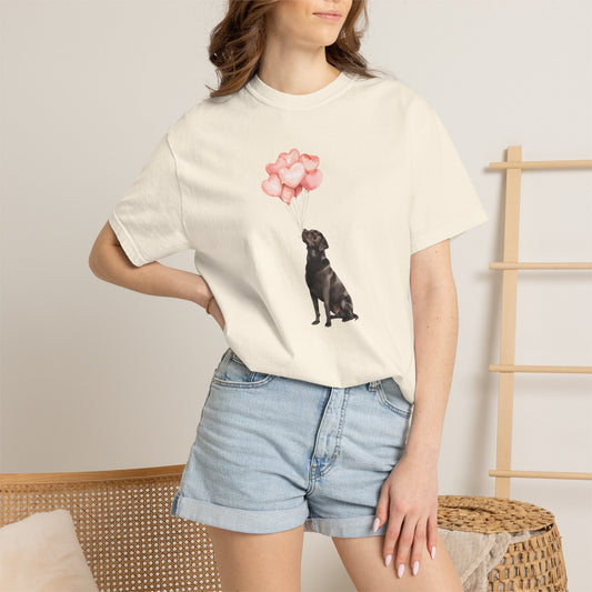 Black Labrador with Heart Balloons Comfort Colors Tee