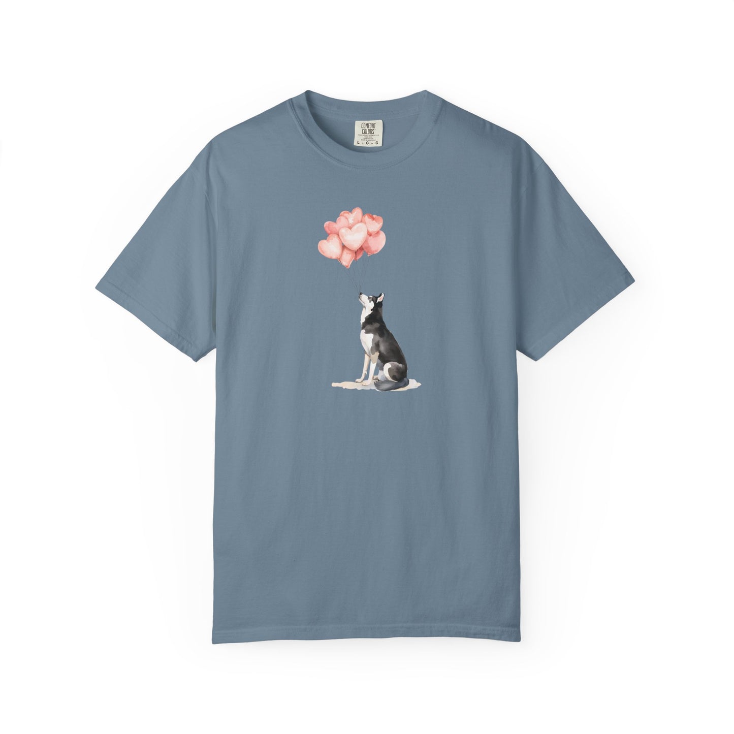 Siberian Husky with Heart Balloons Comfort Colors Tee