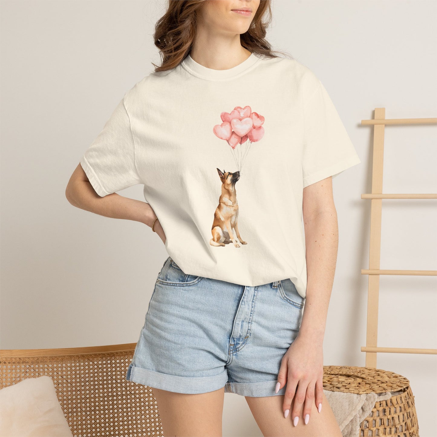 Belgian Malinois with Heart Balloons Comfort Colors Tee
