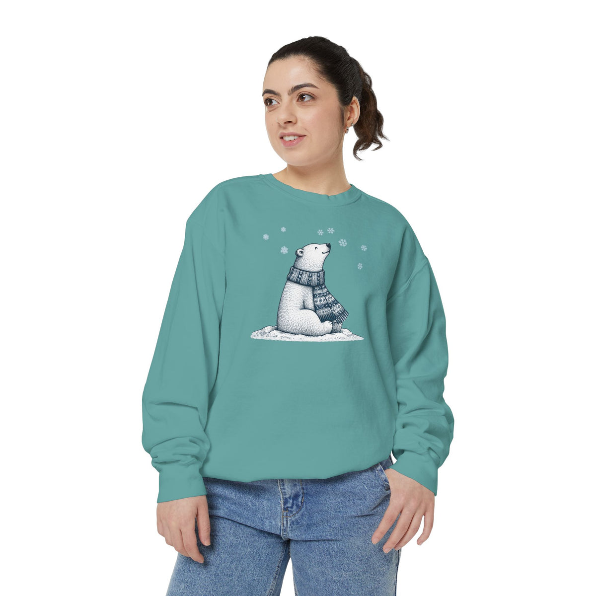 Winter Scarf Polar Bear Cozy Crewneck Sweatshirt