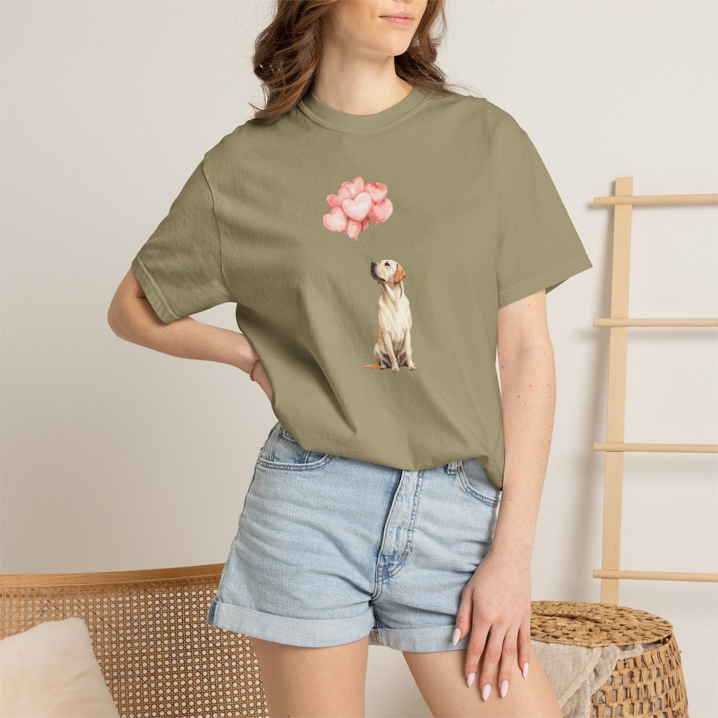 Yellow Labrador with Heart Balloons Tee