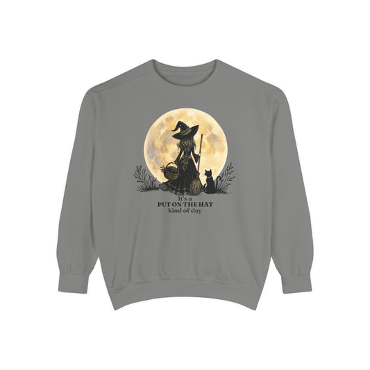 It's a Put on the Hat Kind of Day | Cozy Witch Moon Comfort Colors Crewneck Sweatshirt