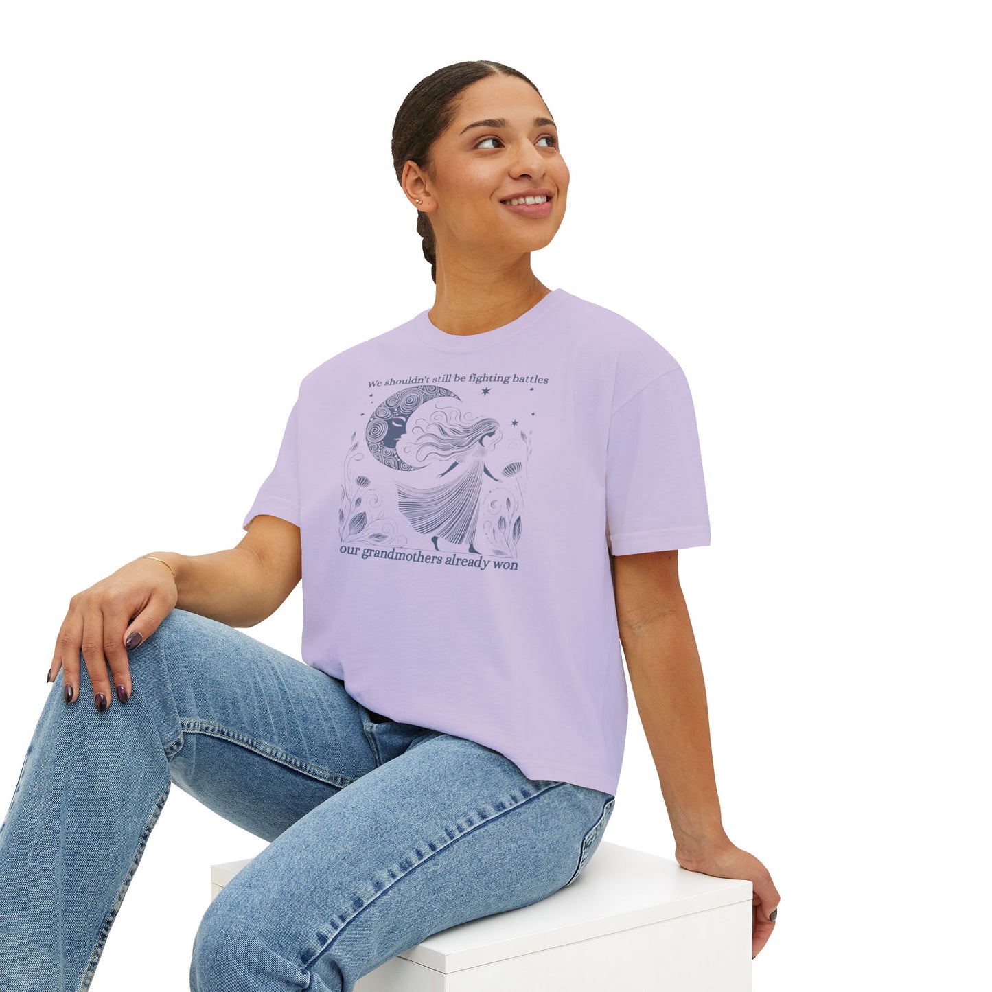 We Shouldn't Still Be Fighting Battles Tee – Feminist Moon Graphic T-Shirt
