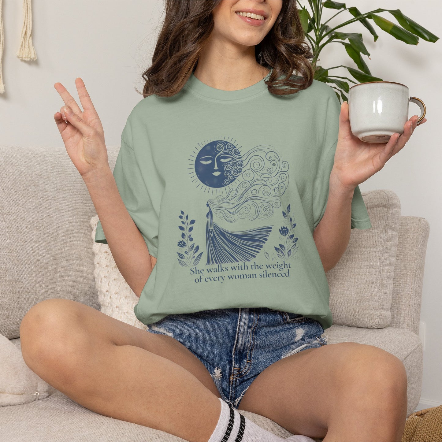 She Walks With the Weight of Every Woman Silenced Comfort Colors Tee