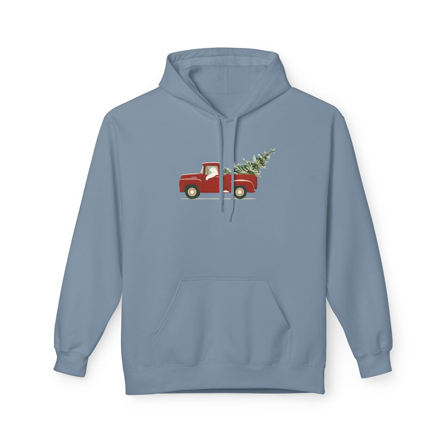 Polar Bear Christmas Truck, Cozy Red Vintage Truck Design Midweight Hoodie