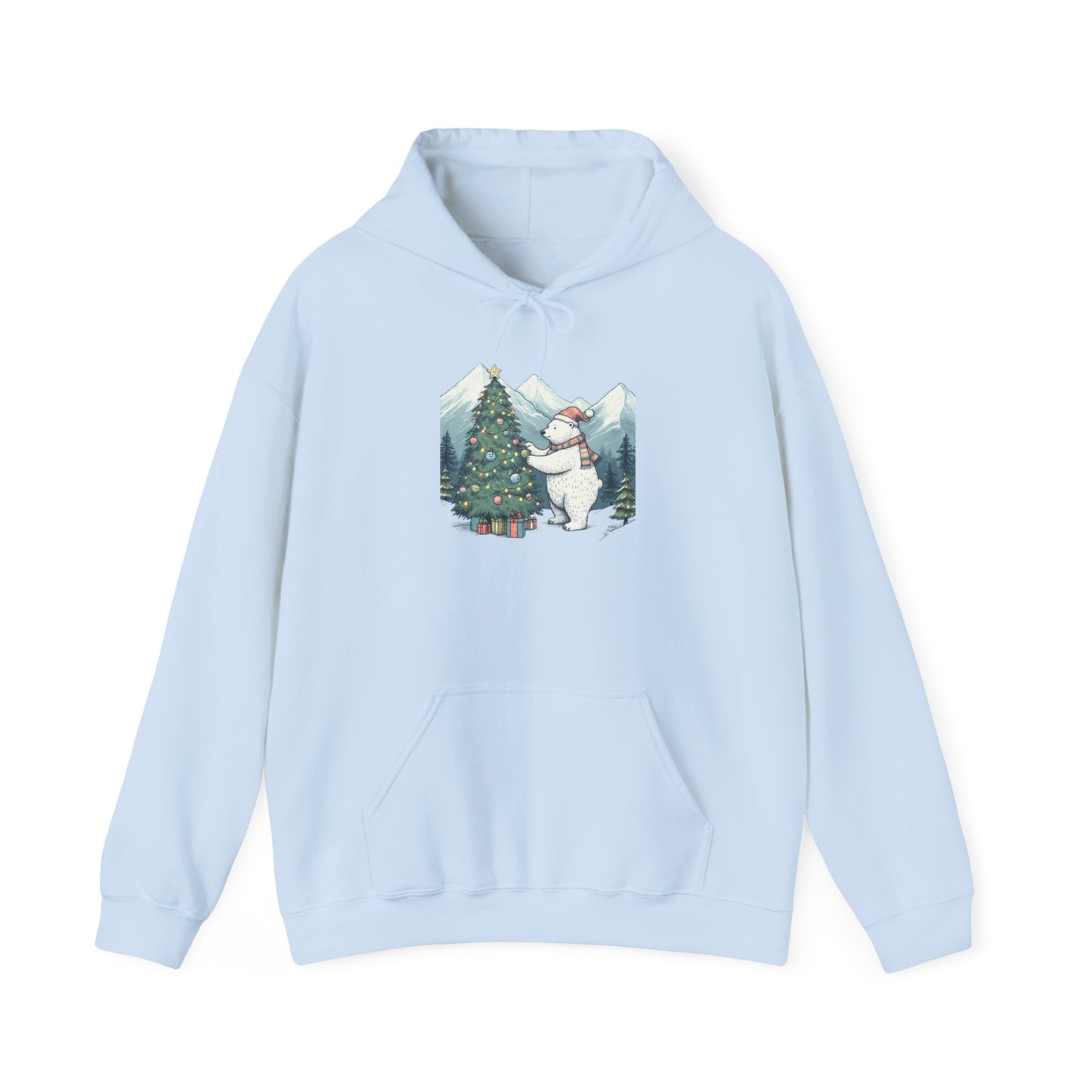 Polar Christmas Mountains Hoodie, Cozy Bear Holiday Scene