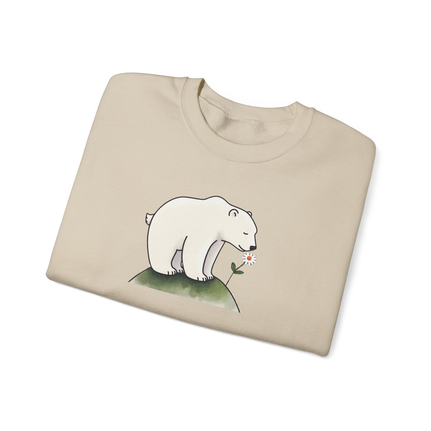 Minimalist Polar Bear Sweatshirt, Daisy Nature Design, Cozy Eco Fleece