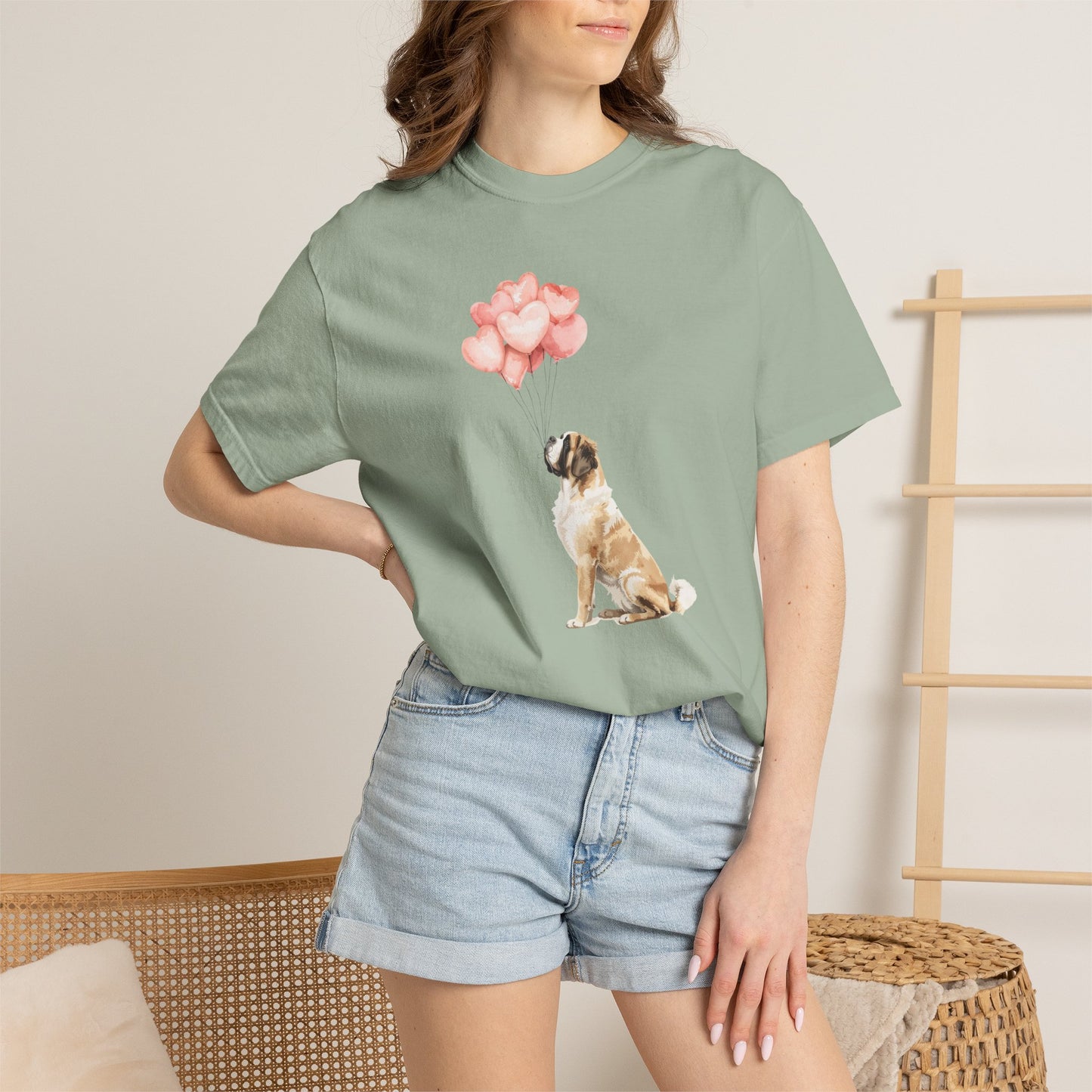 Saint Bernard with Heart Balloons Comfort Colors Tee