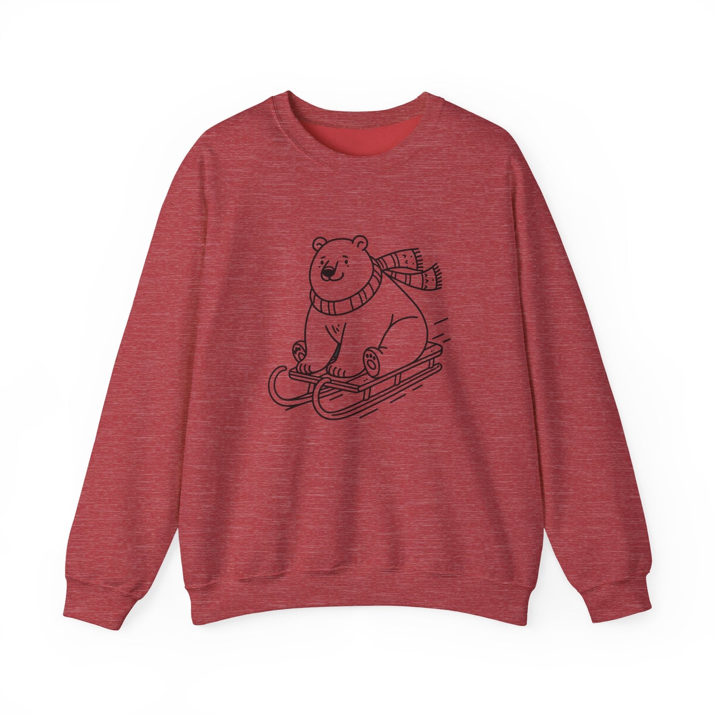 Cozy Polar Bear Sledding Sweatshirt | Unisex Heavy Blend Holiday Pullover