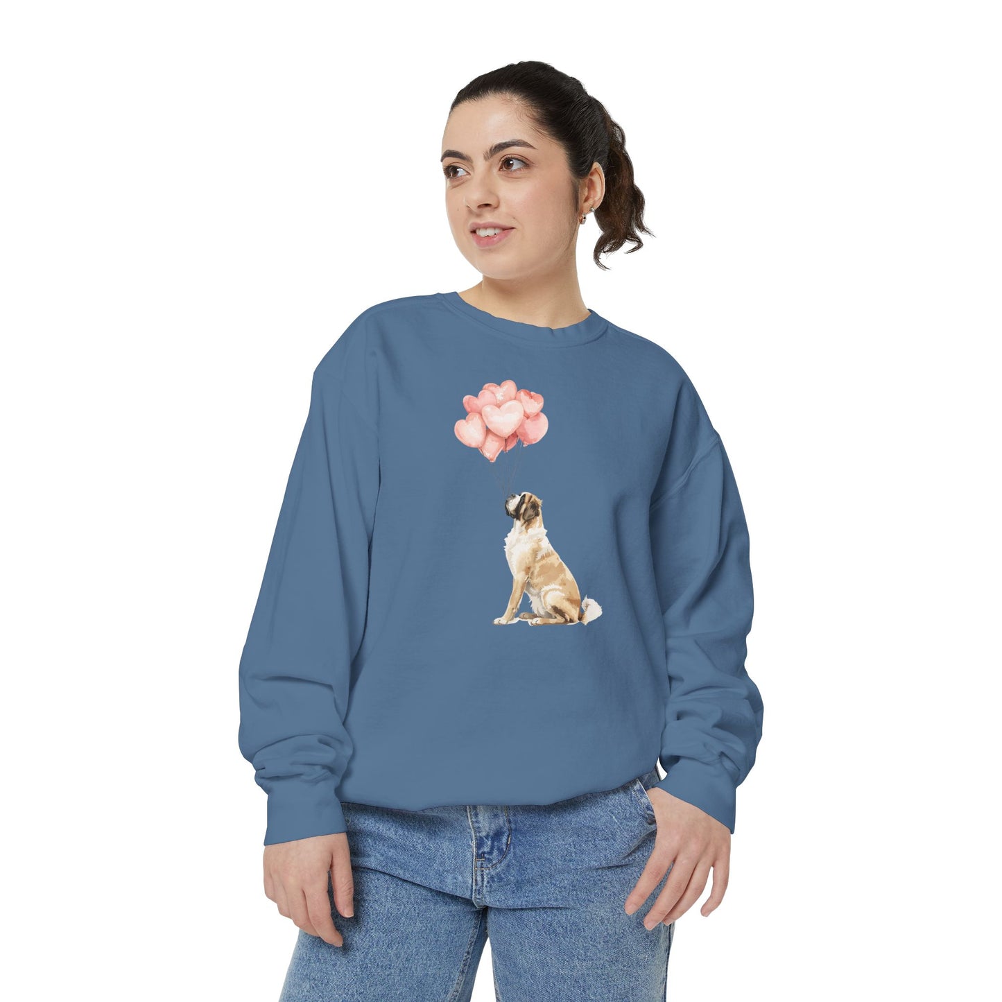 Saint Bernard with Heart Balloons Crewneck Sweatshirt