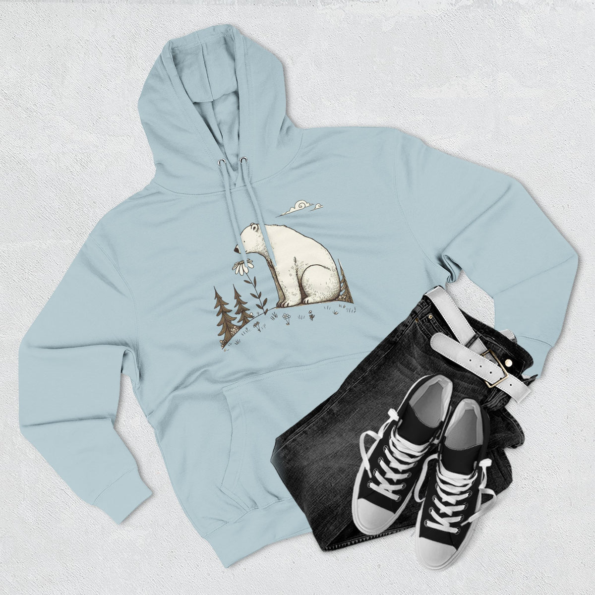 Polar Bear Meadow Hoodie | Minimalist Nature Sweatshirt