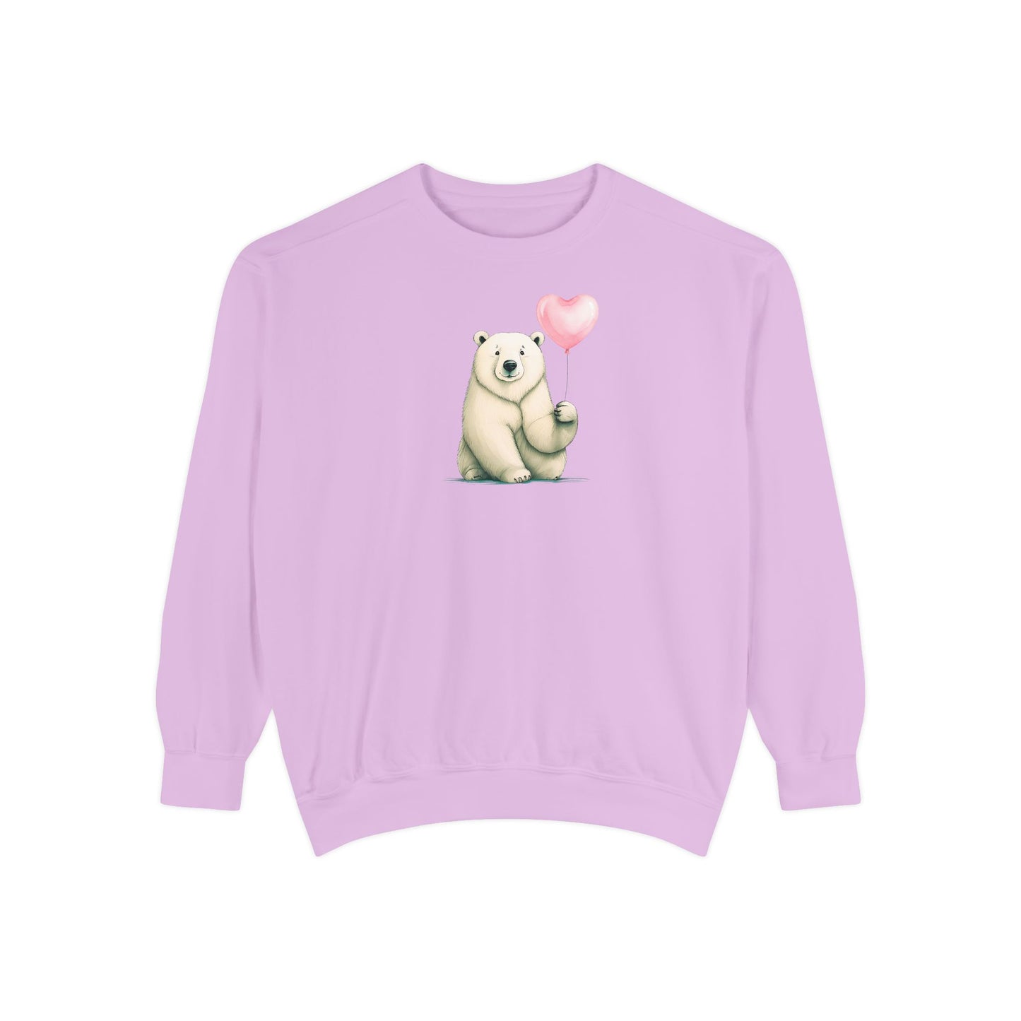 Sweetheart Polar Bear & Heart Balloon Pullover | Premium Comfort Colors® Heritage Fleece