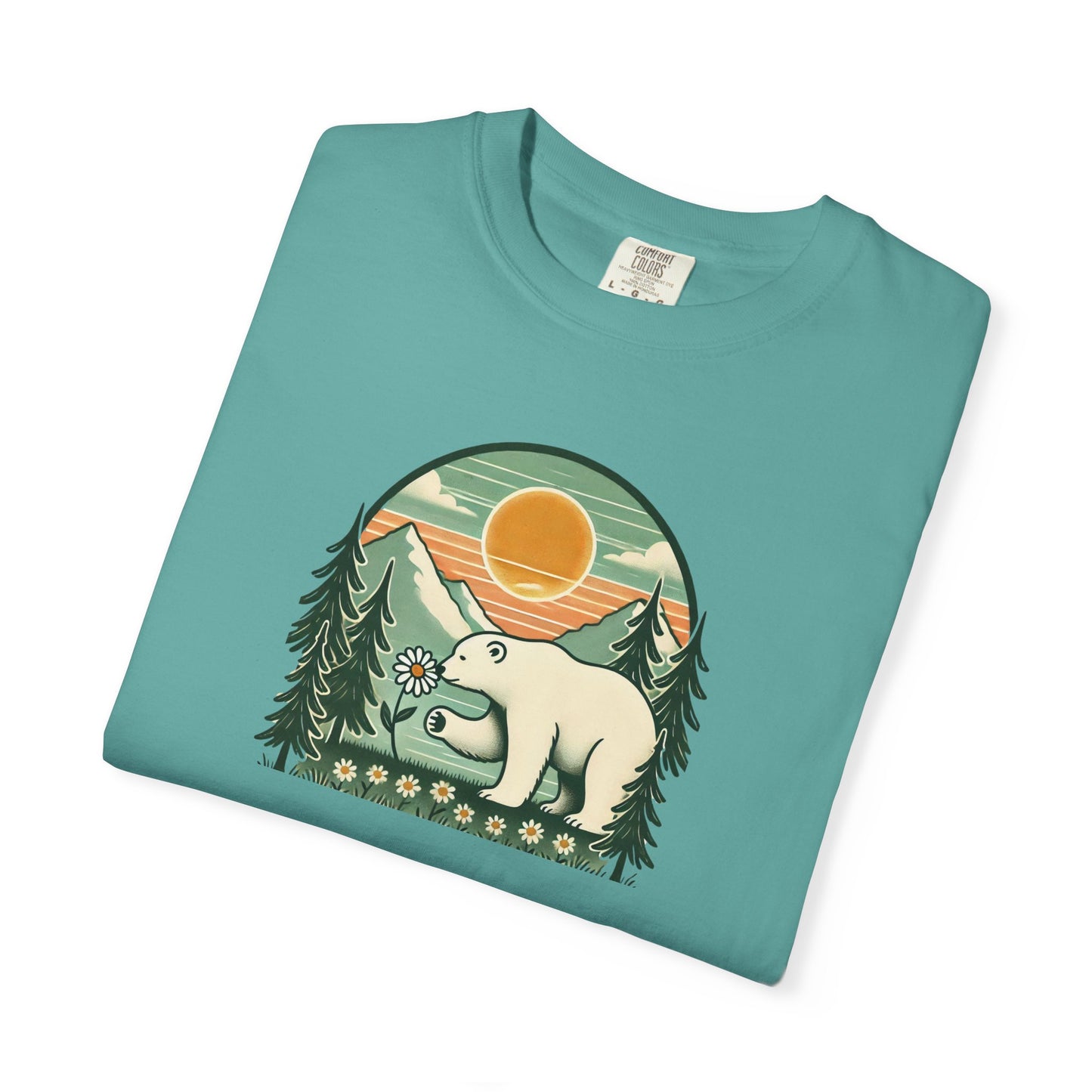 Polar Bear Daisy Sunset Comfort Colors Tee
