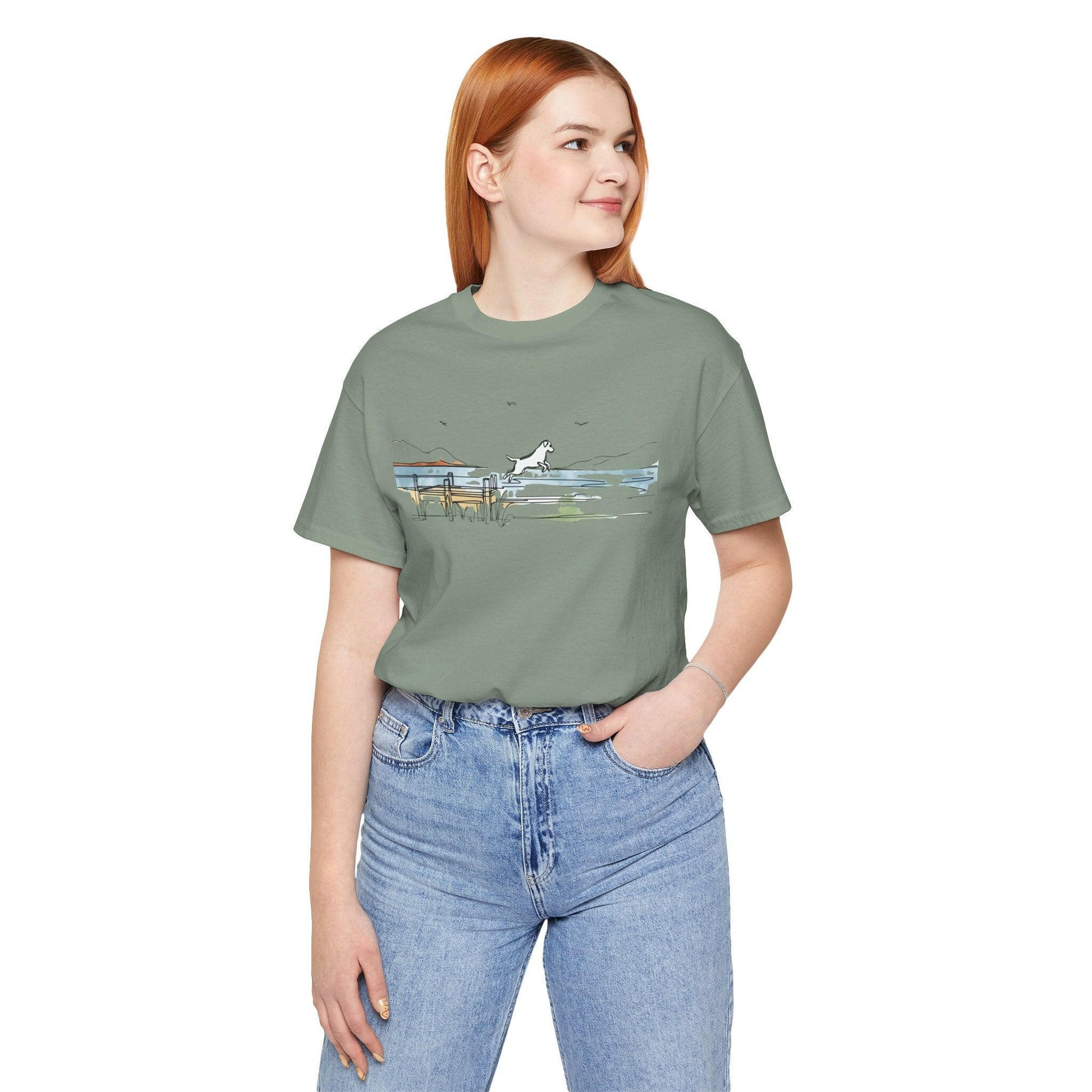 Dog Jumping into Lake Graphic Unisex Tee - Stompy Paws