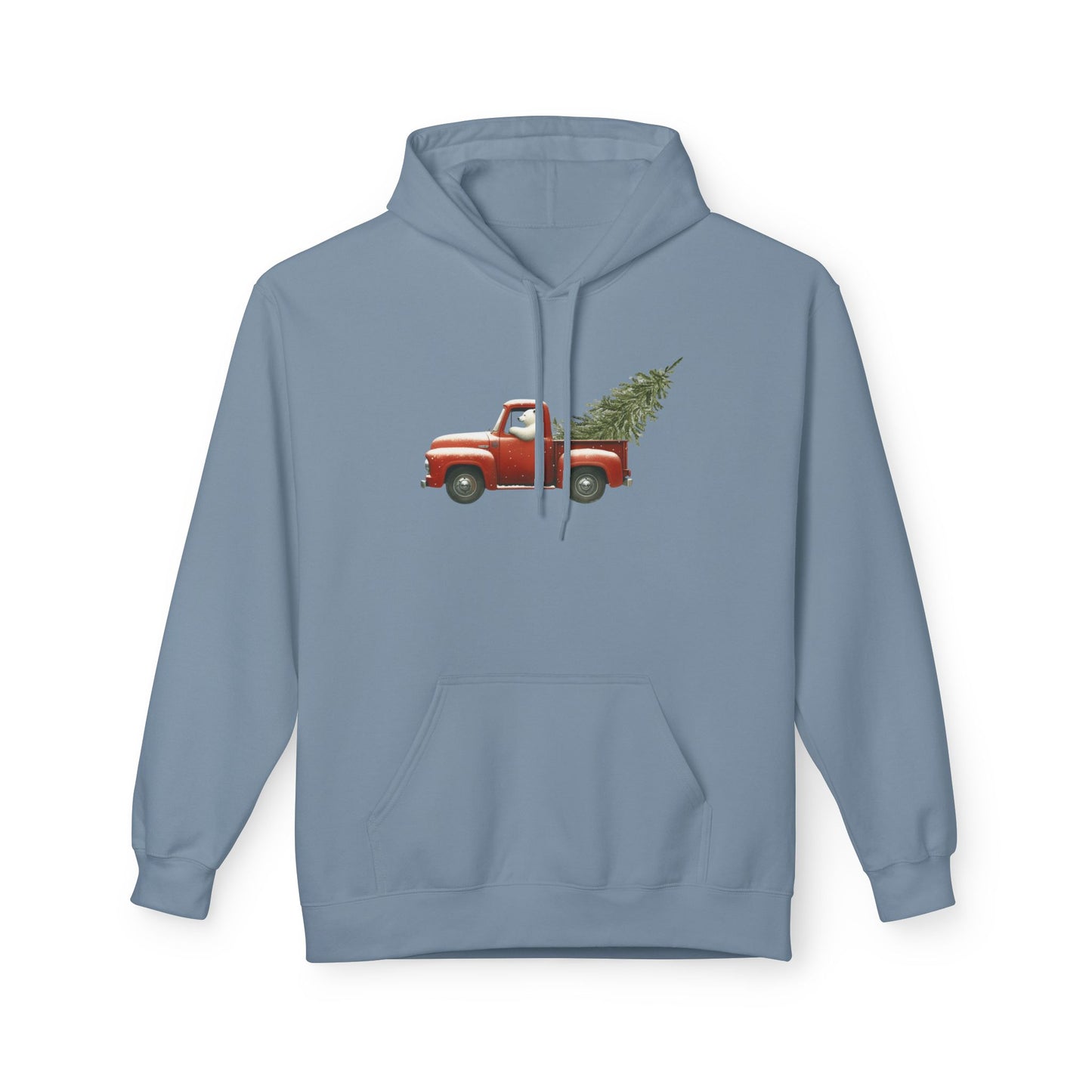 Snowy Christmas Ride, Polar Bear Red Truck Design Midweight Hoodie