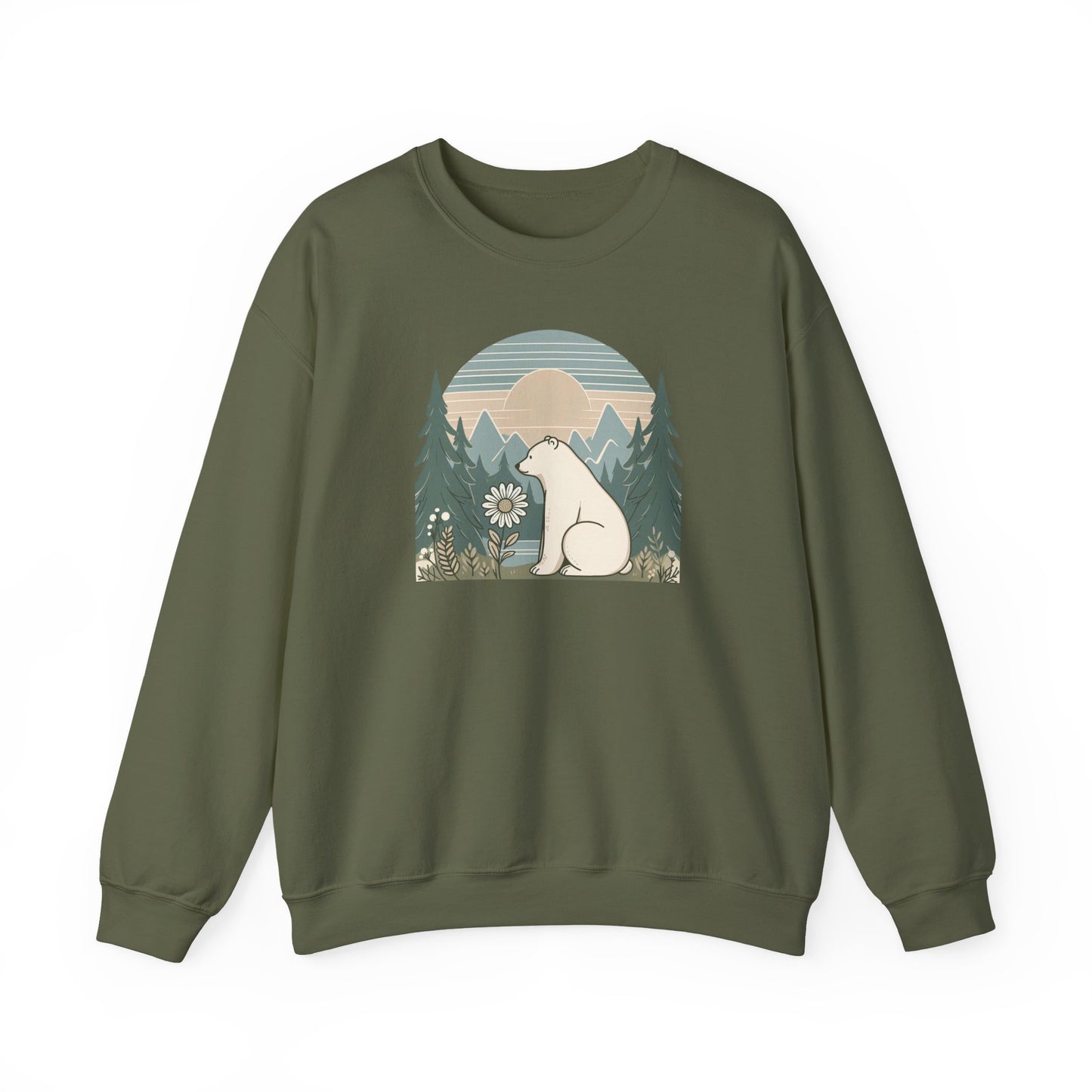 Polar Bear Daisy Sweatshirt | Cozy Nature Graphic Pullover
