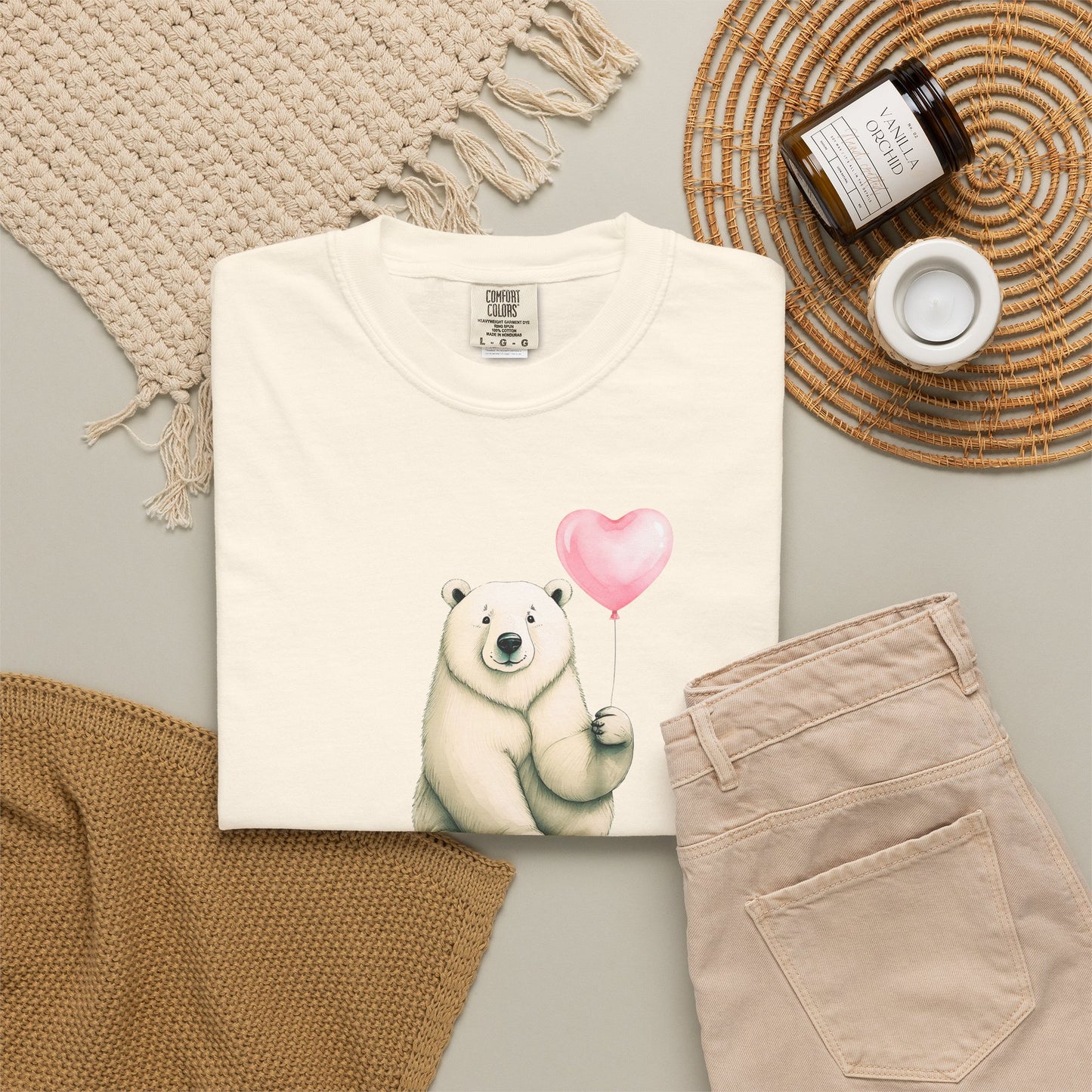 Polar Bear Heart Balloon Comfort Colors Tee
