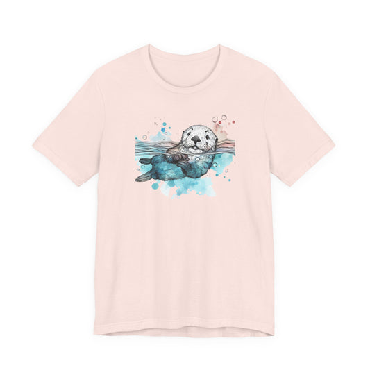 Watercolor Sea Otter T-Shirt, Coastal Animal Graphic Tee, Ocean Wildlife Art Shirt