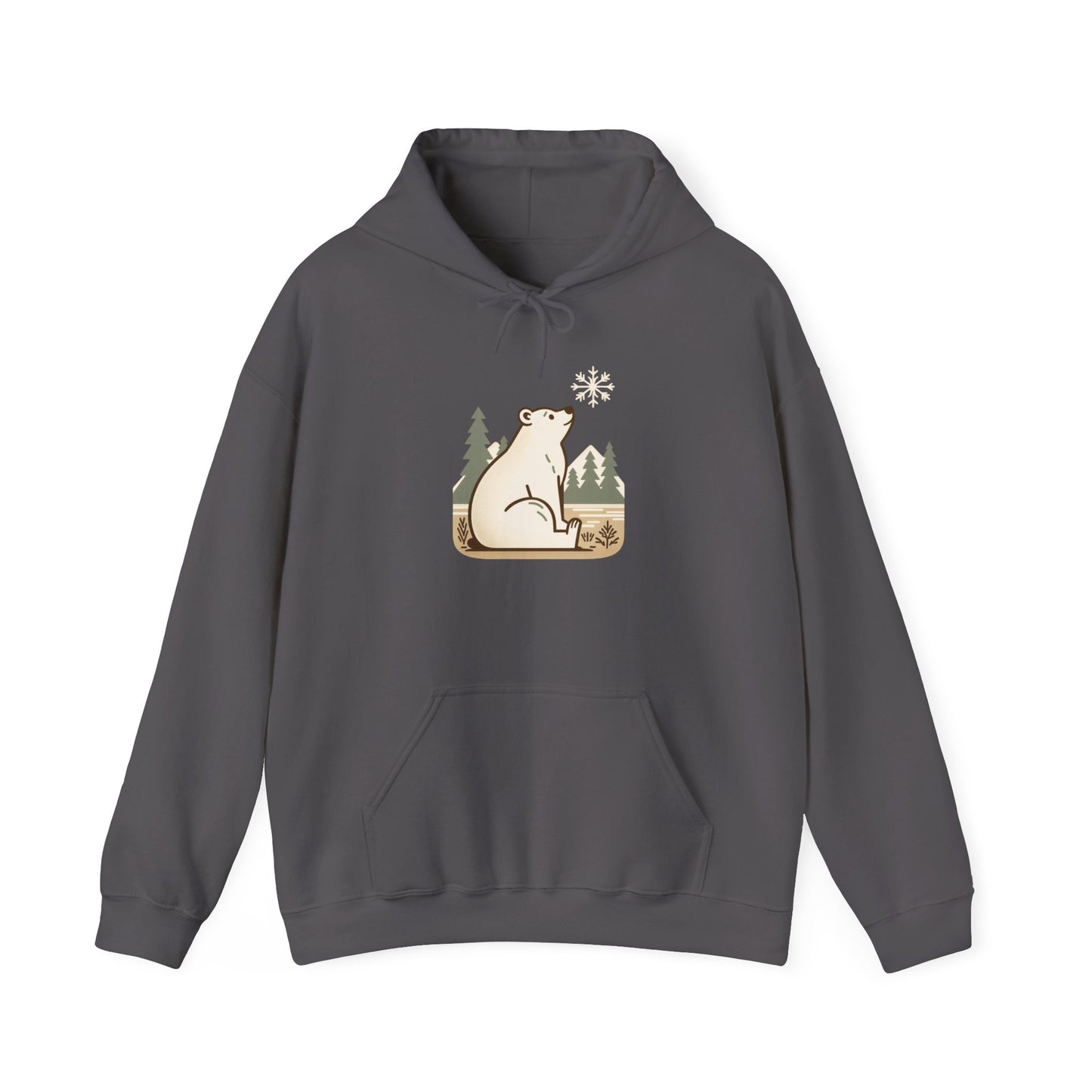 Polar Bear in Pines Hoodie, Heavyweight Winter Sweatshirt, Minimalist Nature Graphic