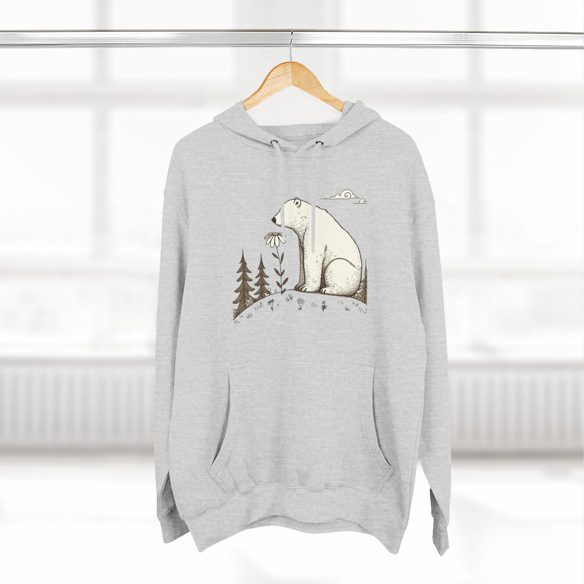 Polar Bear Meadow Hoodie | Minimalist Nature Sweatshirt