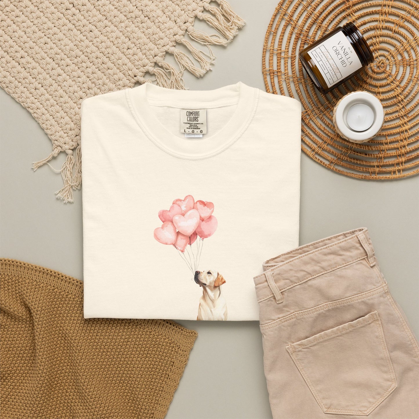 Yellow Labrador with Heart Balloons Tee