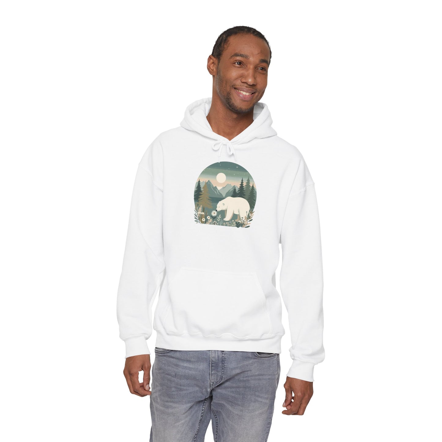 Moonlight Polar Bear Hoodie | Peaceful Nature-Inspired Sweatshirt