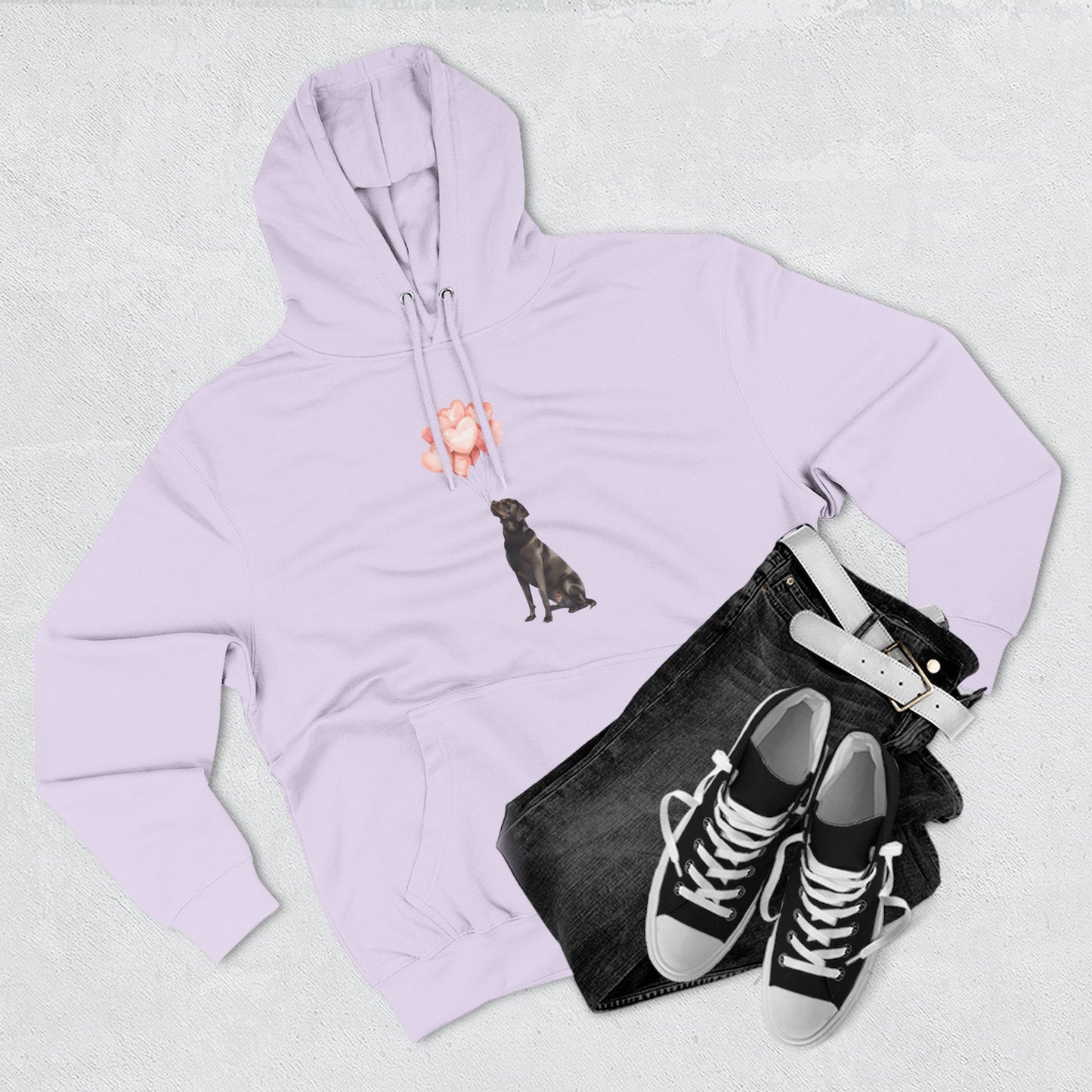Black Labrador with Heart Balloons Hoodie