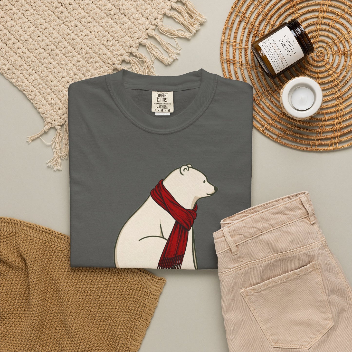 Polar Bear Scarf Comfort Colors® T-Shirt | Cozy Winter Graphic Tee
