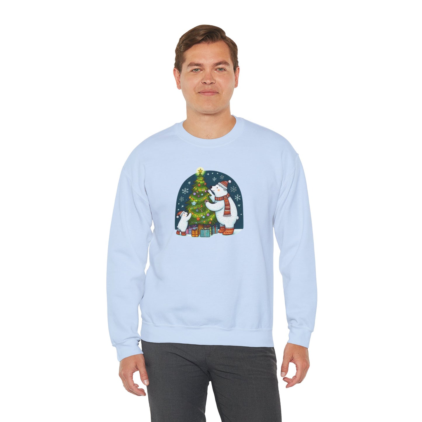 Tree Trimming Polar Bear Sweatshirt, Cozy Christmas Graphic Crewneck