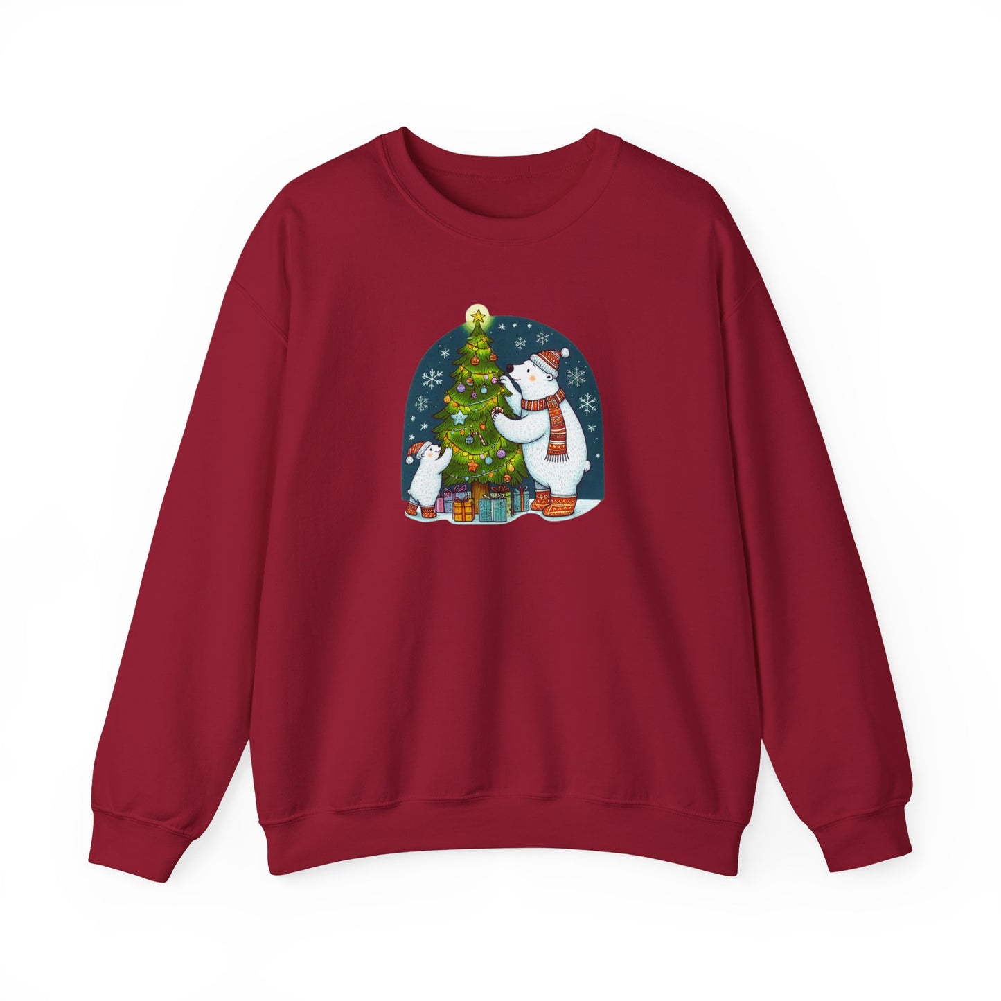 Tree Trimming Polar Bear Sweatshirt, Cozy Christmas Graphic Crewneck