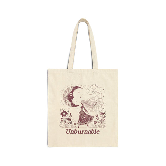 Unburnable Tote Bag, Feminist Moon Goddess Canvas Bag, Women’s Empowerment Quote Tote