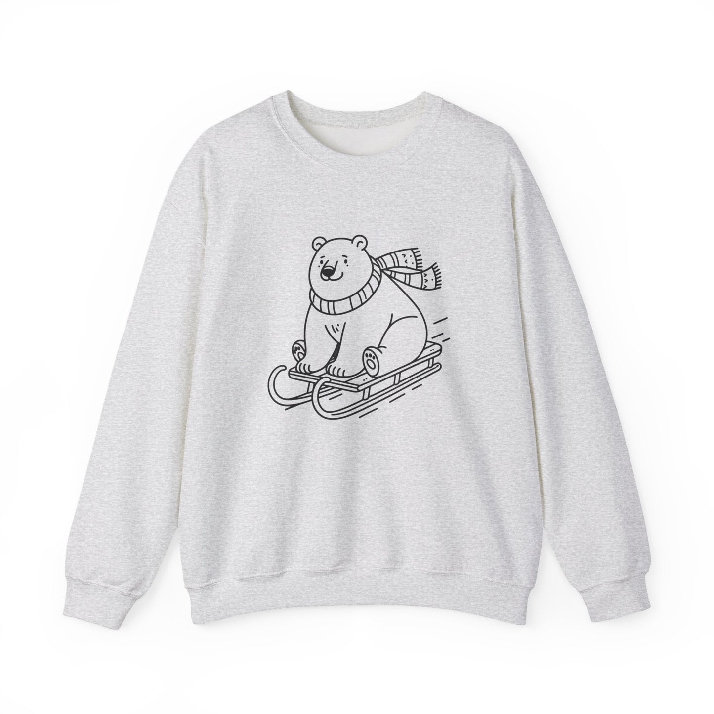 Cozy Polar Bear Sledding Sweatshirt | Unisex Heavy Blend Holiday Pullover