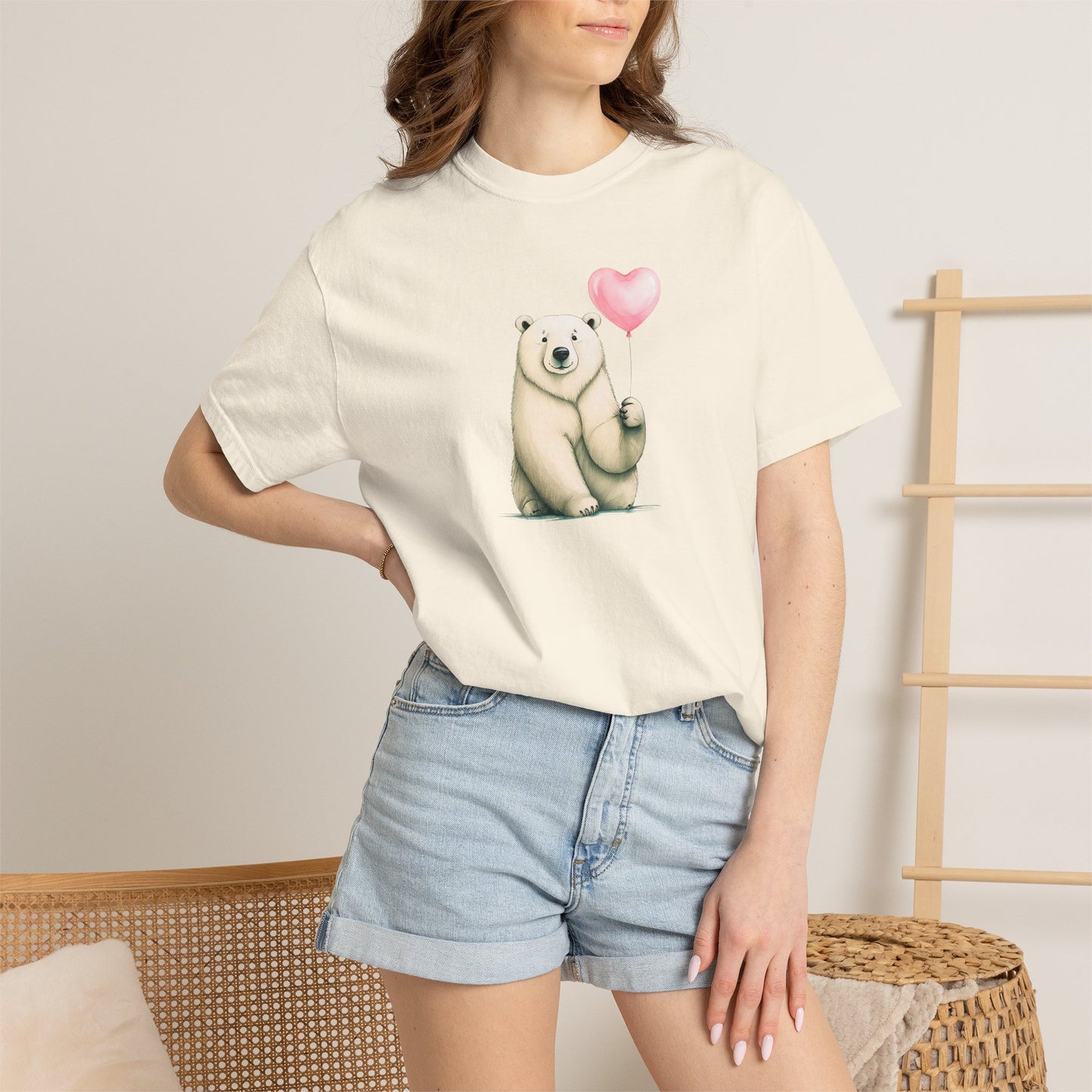 Polar Bear Heart Balloon Comfort Colors Tee