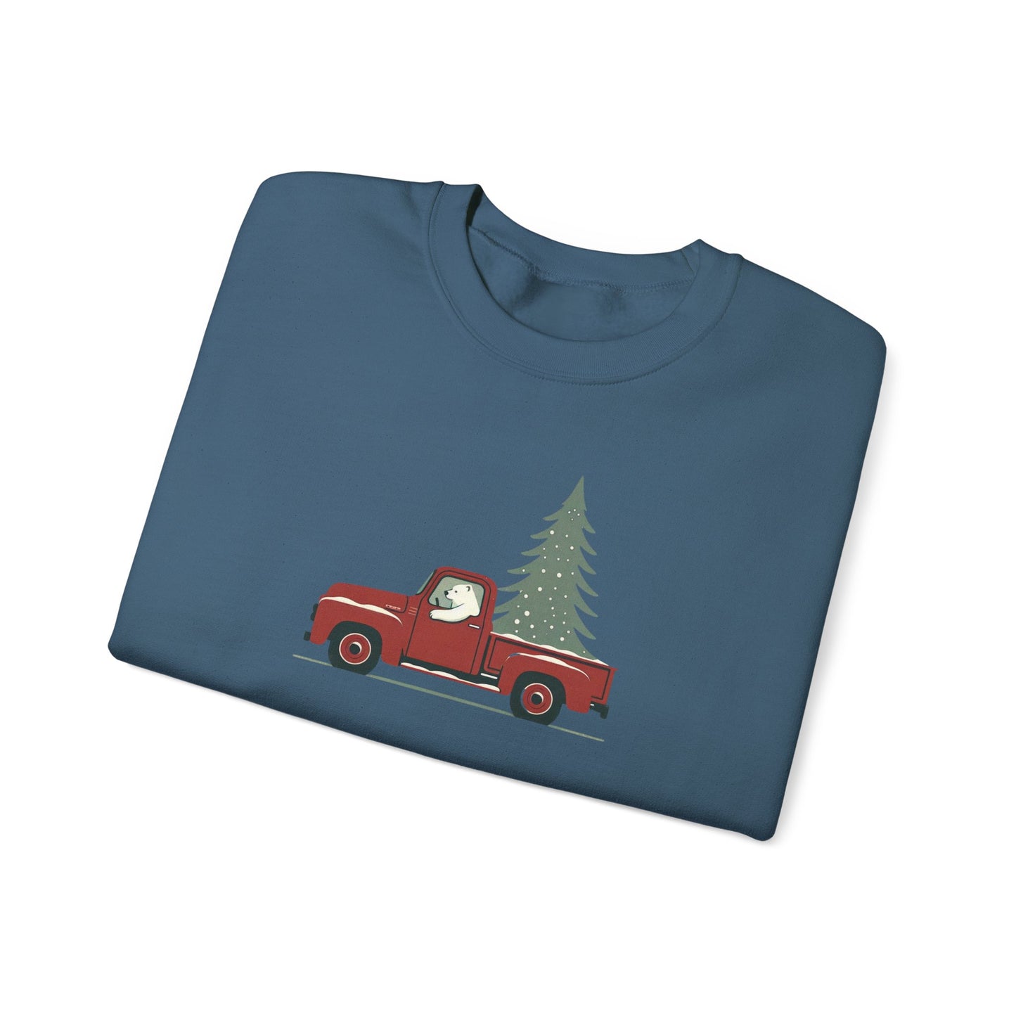 Polar Bear Evergreen Run, Vintage Red Christmas Truck Sweatshirt