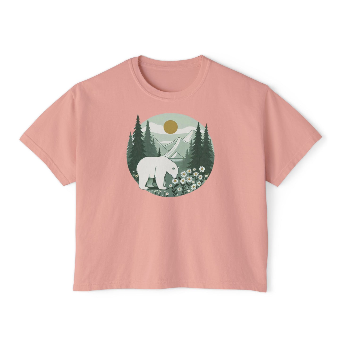 Polar Bear in Bloom Tee – Tranquil Forest & Daisy Nature Shirt