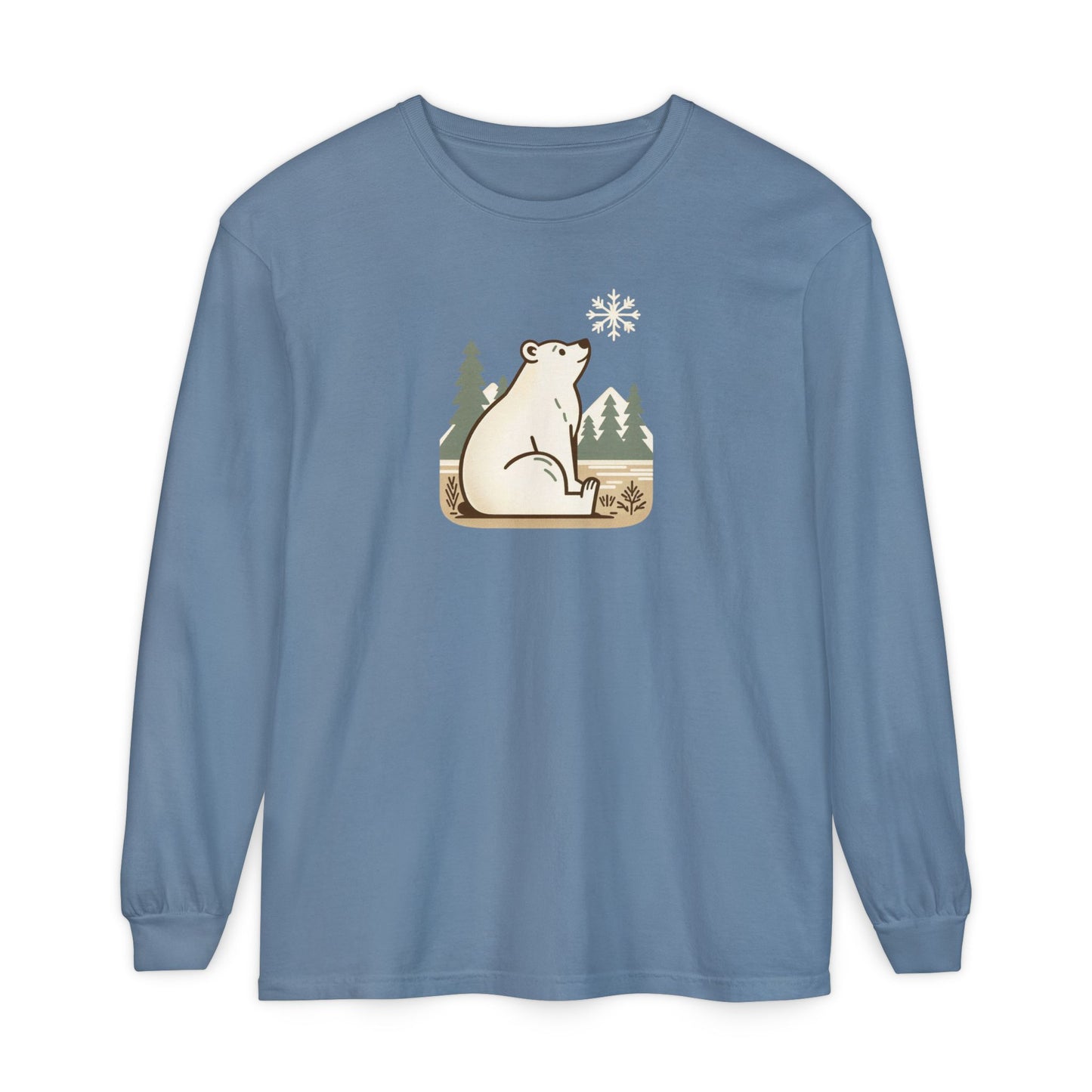 Snowflake Polar Bear Long Sleeve, Cozy Winter Graphic Tee