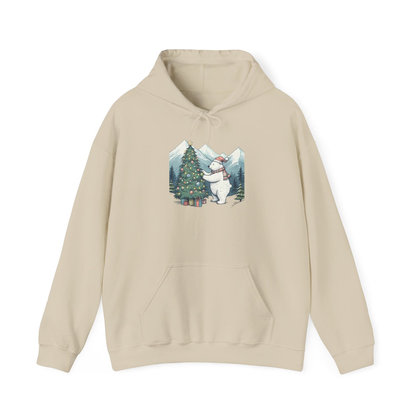 Polar Christmas Mountains Hoodie, Cozy Bear Holiday Scene