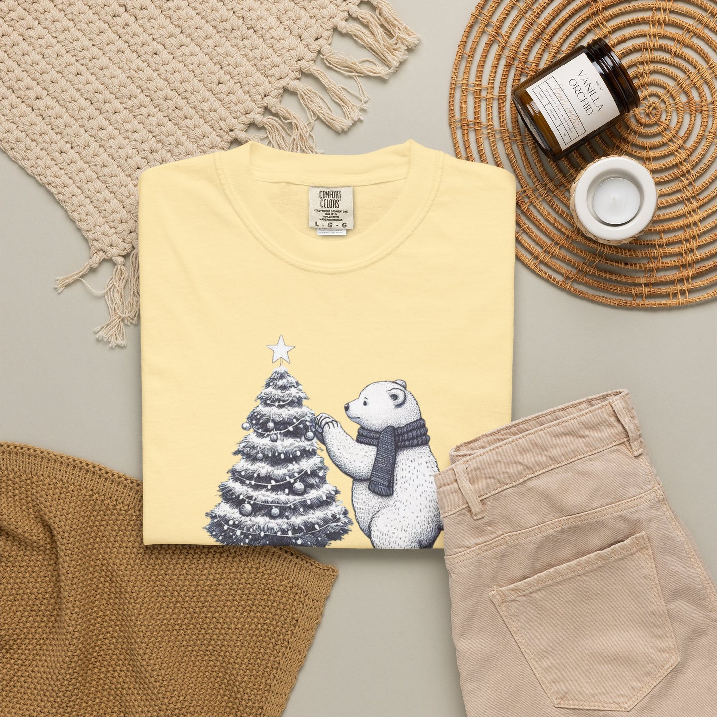 Vintage Polar Bear Christmas Tree Comfort Colors Tee
