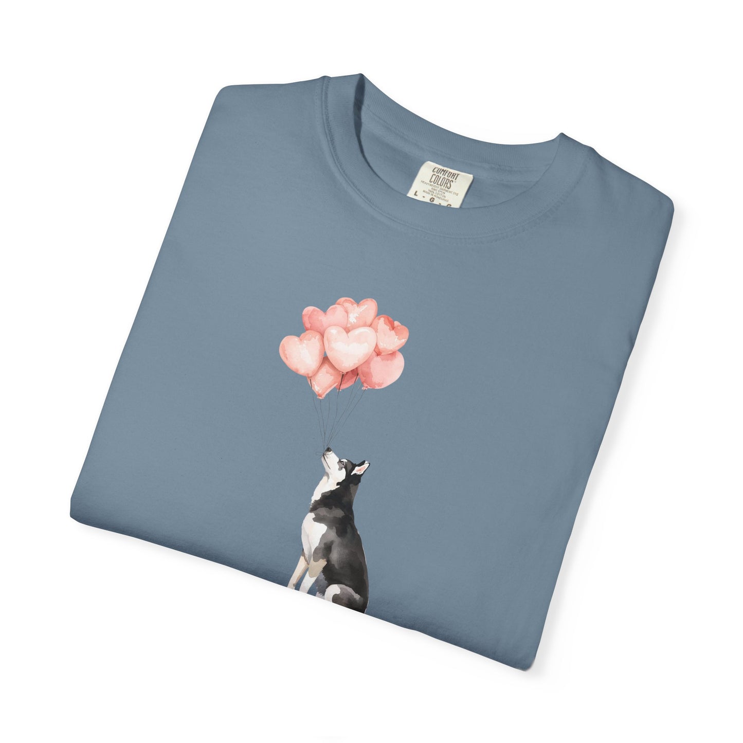 Siberian Husky with Heart Balloons Comfort Colors Tee