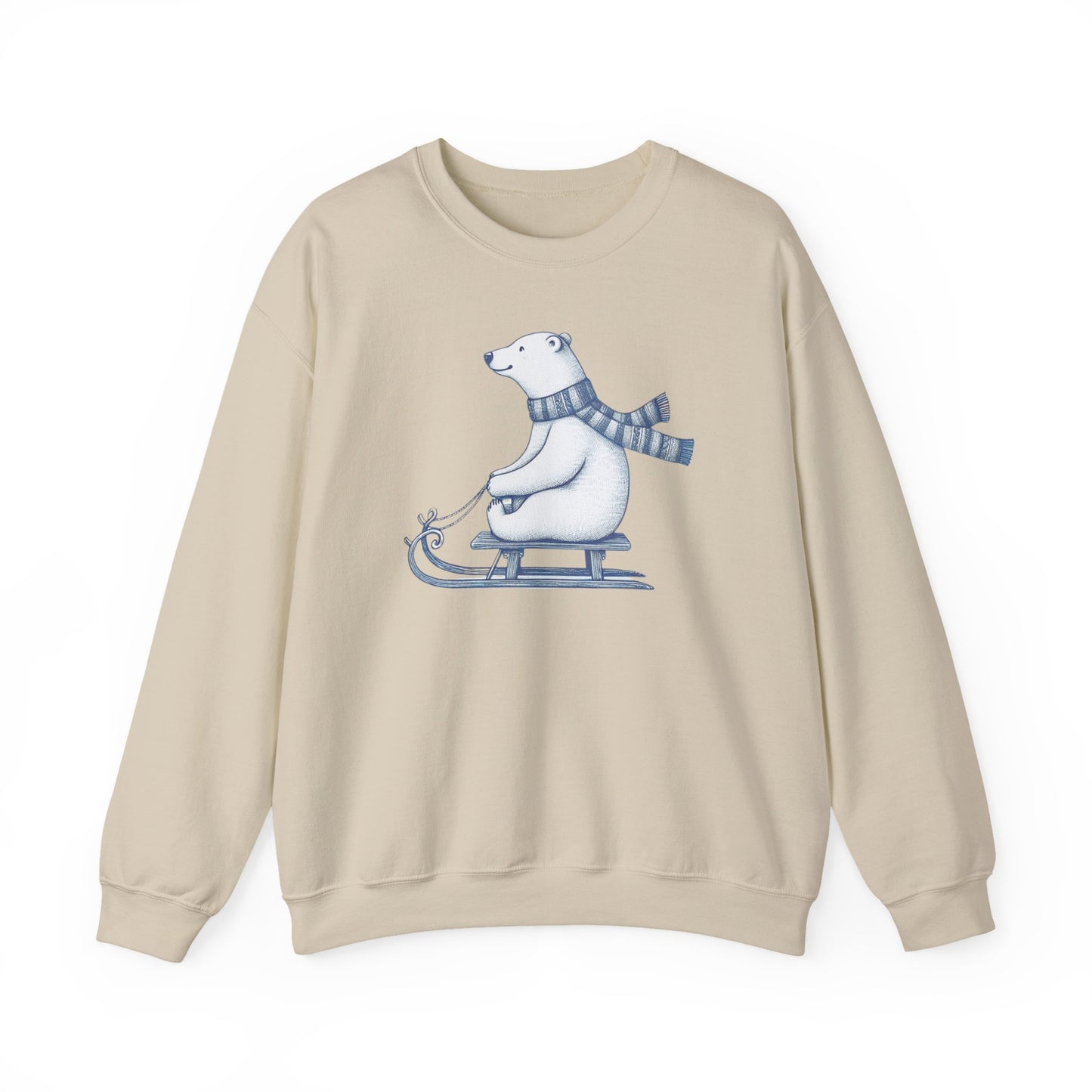 Sledding Polar Bear Sweatshirt, Cozy Winter Graphic Heavyweight Fleece