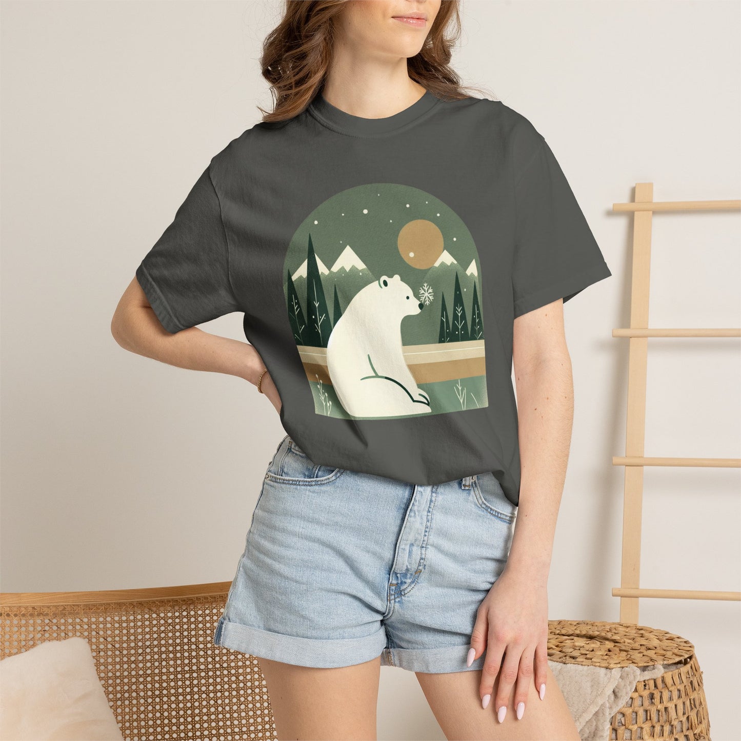 Polar Bear Nightscape T-Shirt | Retro Forest Moon Graphic