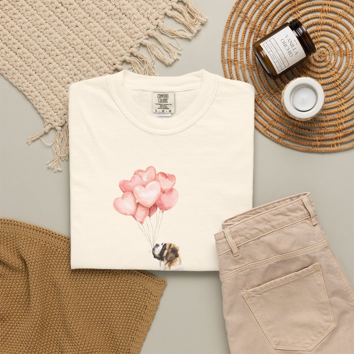 Saint Bernard with Heart Balloons Comfort Colors Tee