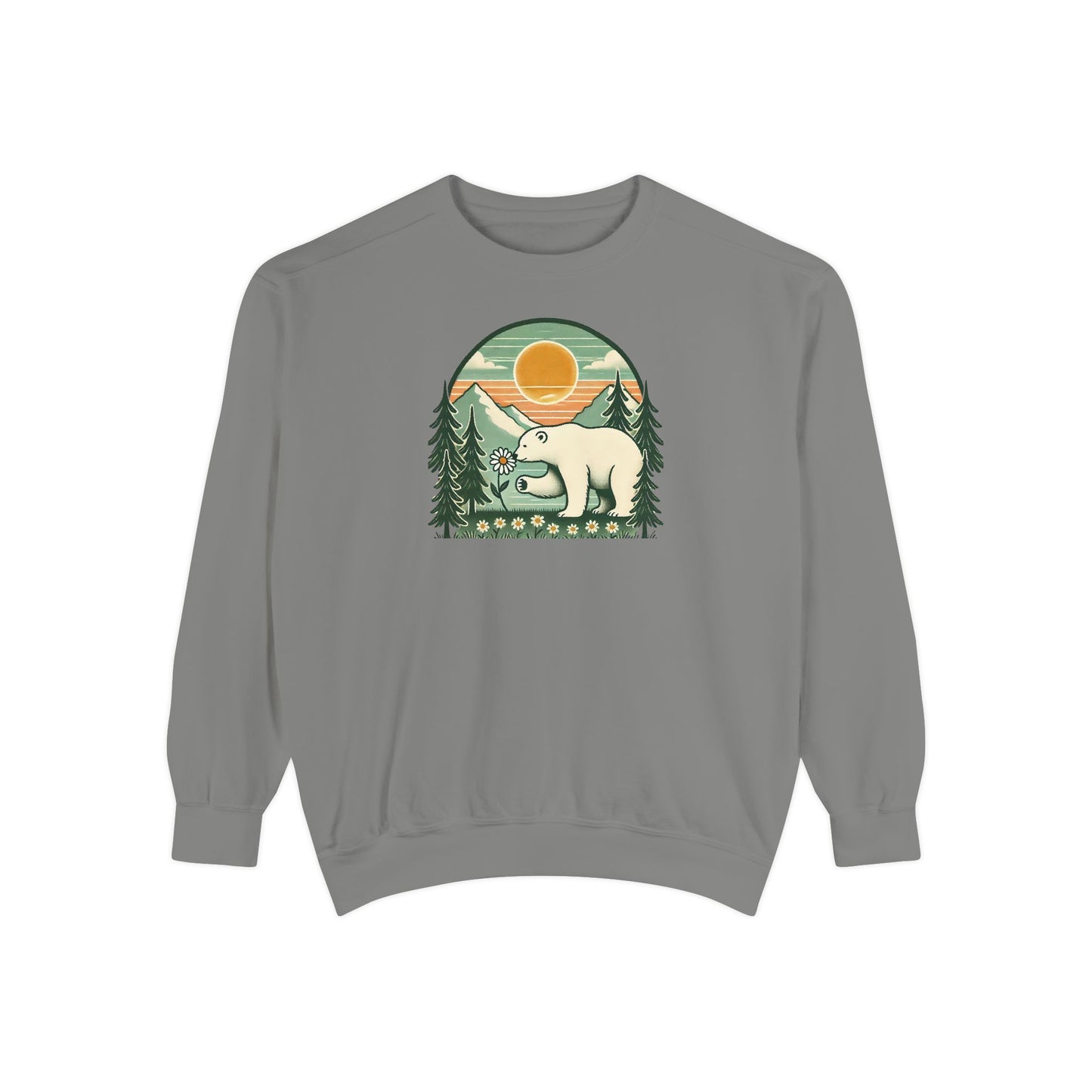 Polar Bear Daisy Sunset Comfort Colors Sweatshirt
