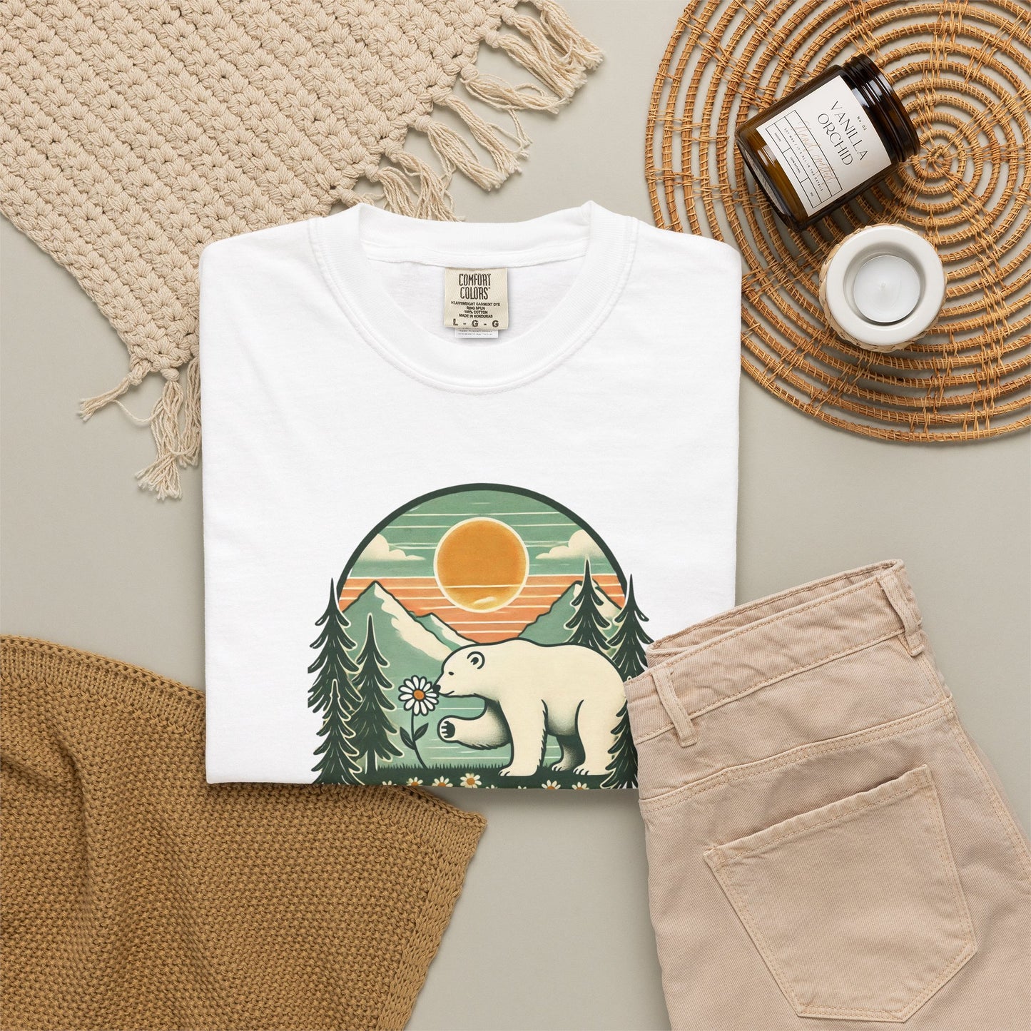 Polar Bear Daisy Sunset Comfort Colors Tee