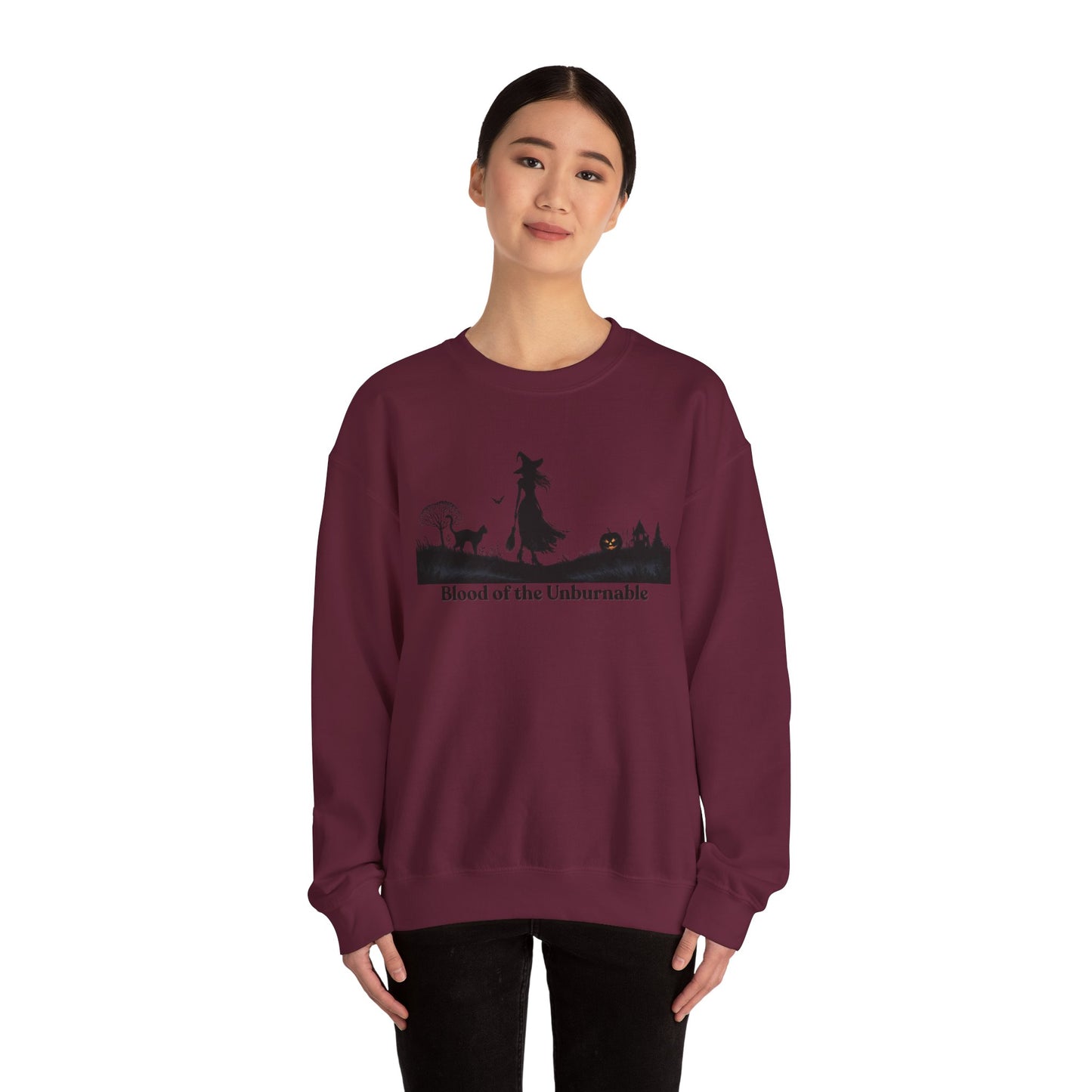 Blood of the Unburnable Witch Sweatshirt, Gothic Halloween Crewneck, Dark Witchy Sweater