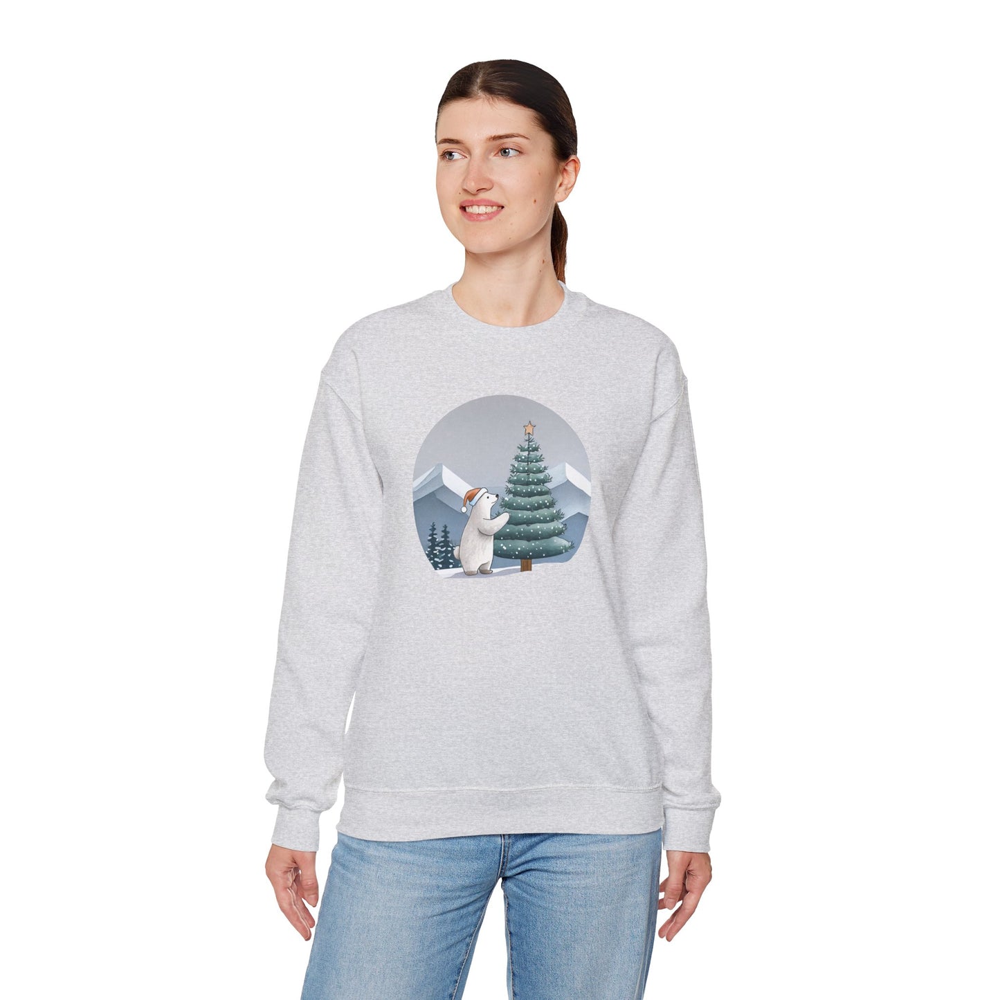 Winter Glow Polar Bear Sweatshirt, Cozy Christmas Tree Scene